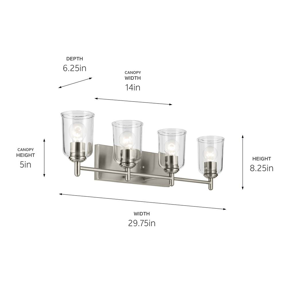 Kichler Lighting 45575NICLR Brushed Nickel Shailene 29.75'' 4-light Vanity Light With Clear Glass In Brushed Nickel Image 2