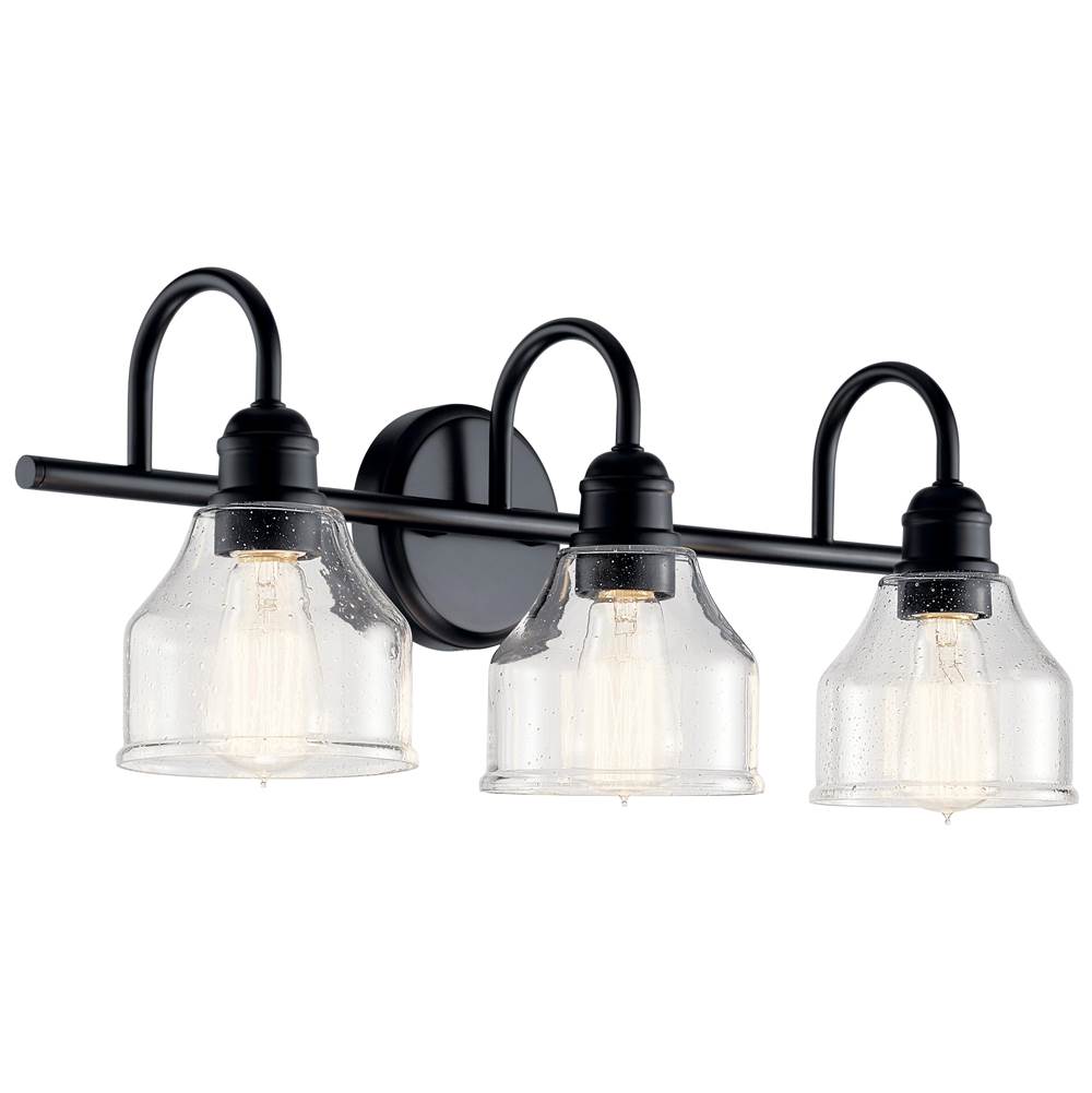 Kichler Lighting 45973BK Black Avery 24 Inch 3 Light Vanity Light With Clear Seeded Glass In Black Image 2