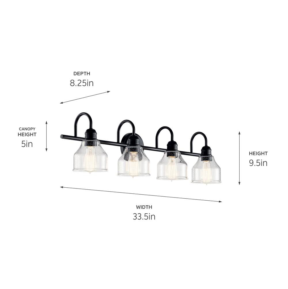 Kichler Lighting 45974BK Black Avery 33.5 Inch 4 Light Vanity Light With Clear Seeded Glass In Black Image 3