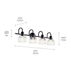 Kichler Lighting 45974BK Black Avery 33.5 Inch 4 Light Vanity Light With Clear Seeded Glass In Black Image 3