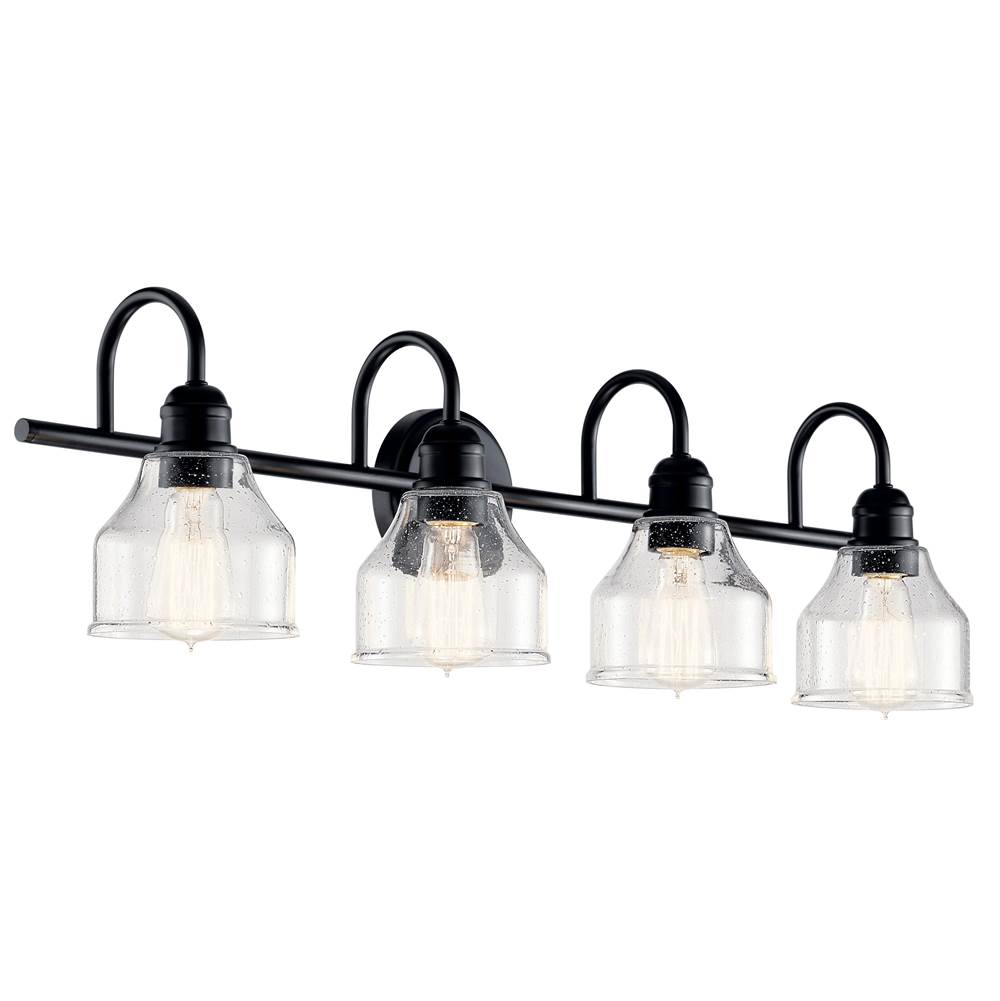 Kichler Lighting 45974BK Black Avery 33.5 Inch 4 Light Vanity Light With Clear Seeded Glass In Black Image 2