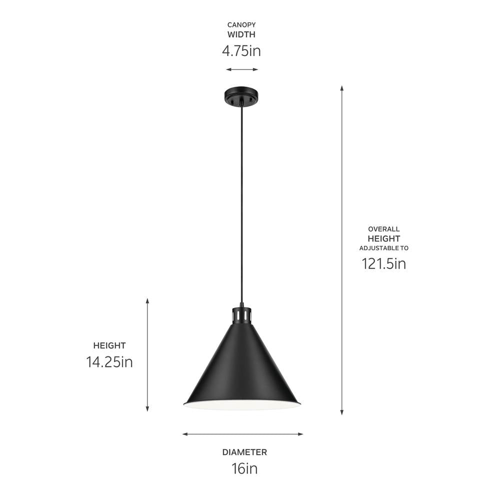 Kichler Lighting 52177BK Black Zailey 14.25'' 1-light Cone Pendant In Black Image 2