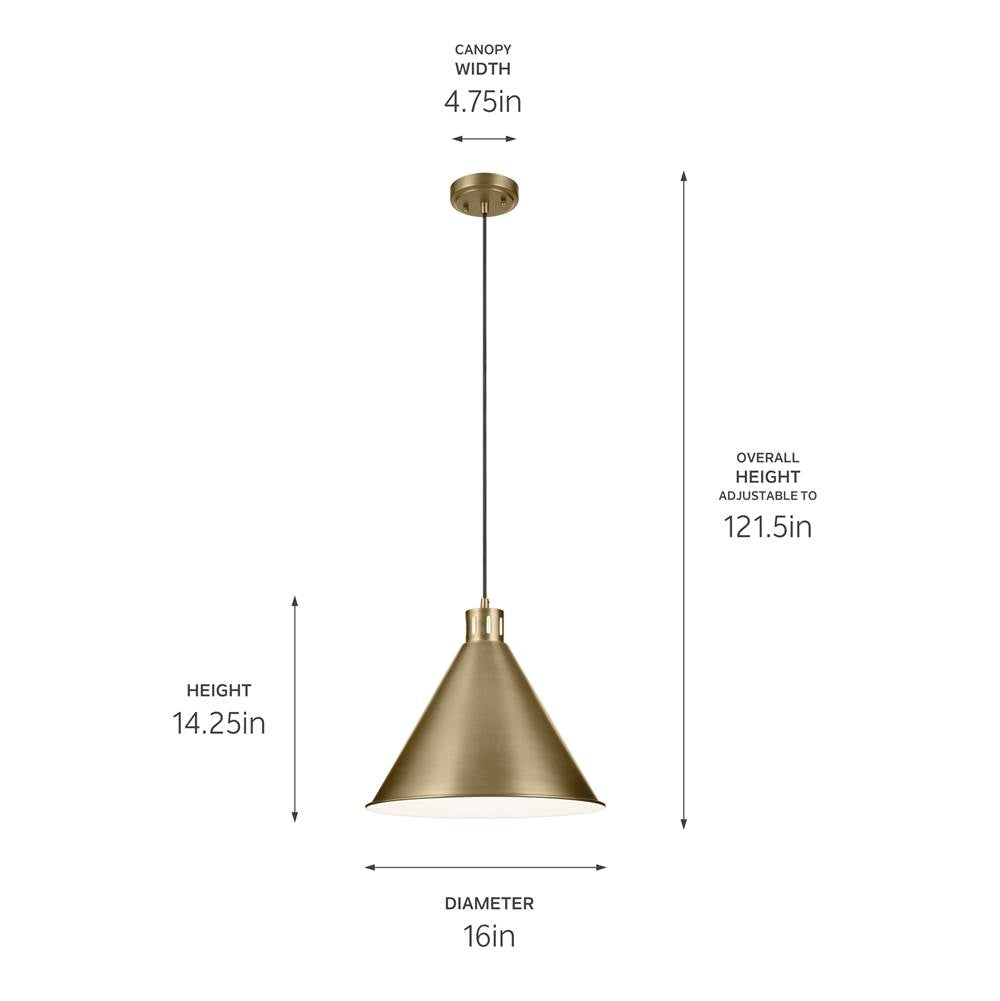 Kichler Lighting 52177NBR Natural Brass Zailey 14.25'' 1-light Cone Pendant In Natural Brass Image 2
