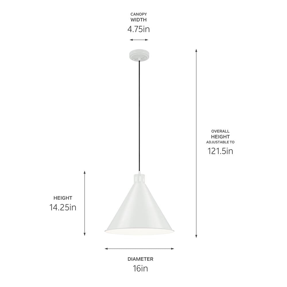 Kichler Lighting 52177WH White Zailey 14.25'' 1-light Cone Pendant In White Image 2
