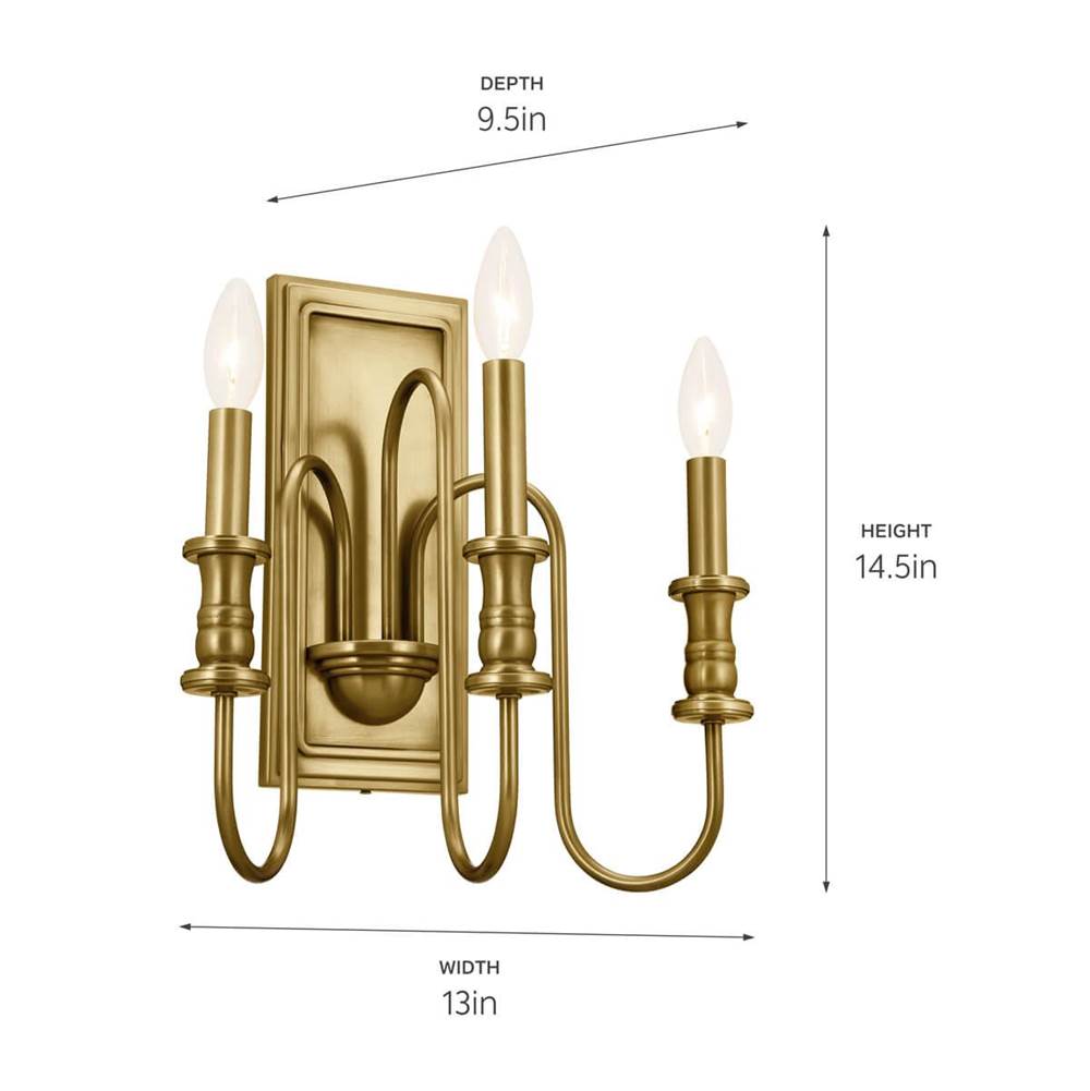 Kichler Lighting 52473NBR Natural Brass Wall Sconce 3lt Image 2