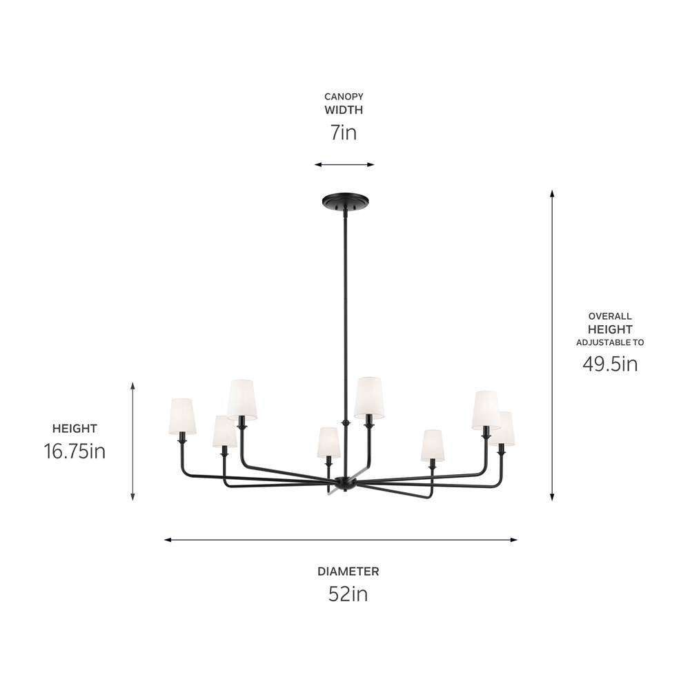 Kichler Lighting 52521BK Black Pallas 52'' Xl 8-light Round Chandelier With White Linen Shade In Black Image 2