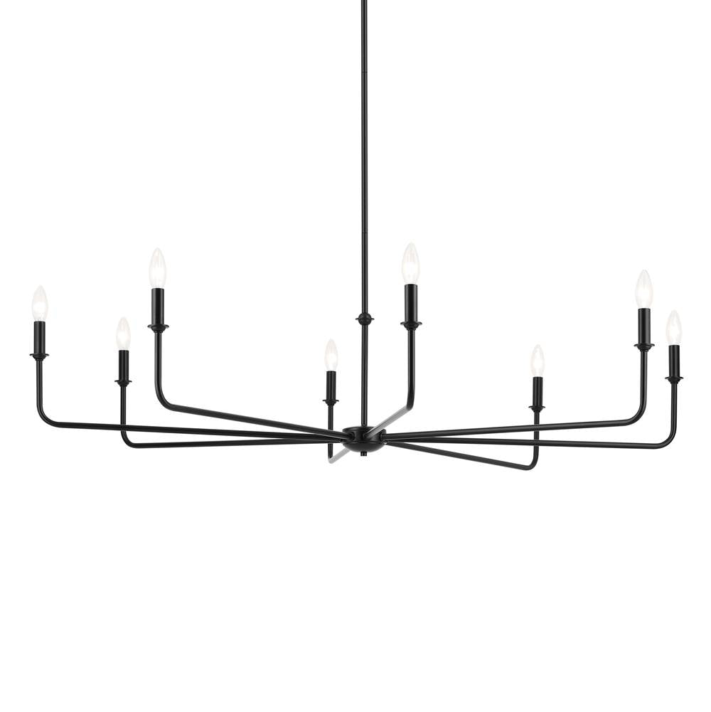 Kichler Lighting 52521BK Black Pallas 52'' Xl 8-light Round Chandelier With White Linen Shade In Black Image 4