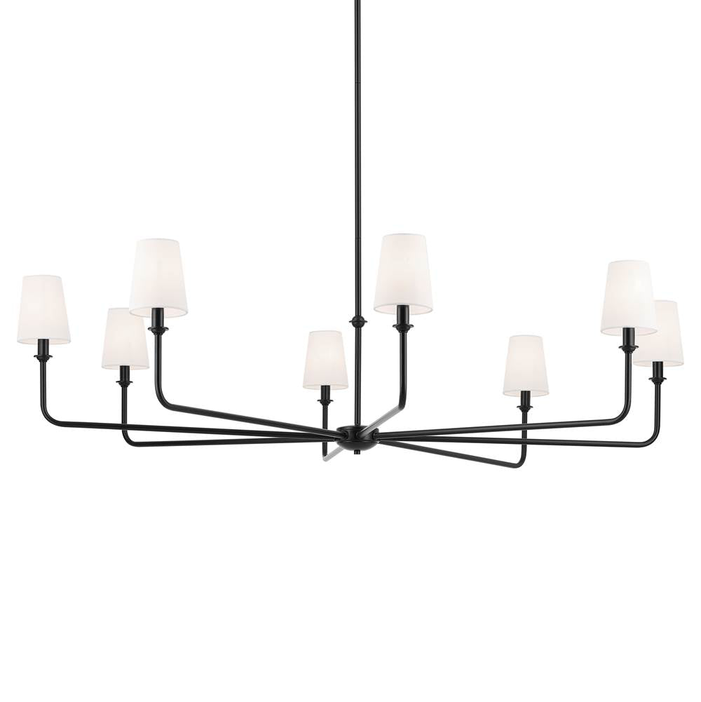 Kichler Lighting 52521BK Black Pallas 52'' Xl 8-light Round Chandelier With White Linen Shade In Black Image 5