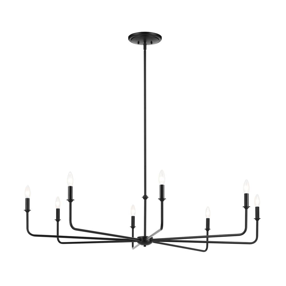 Kichler Lighting 52521BK Black Pallas 52'' Xl 8-light Round Chandelier With White Linen Shade In Black Image 3