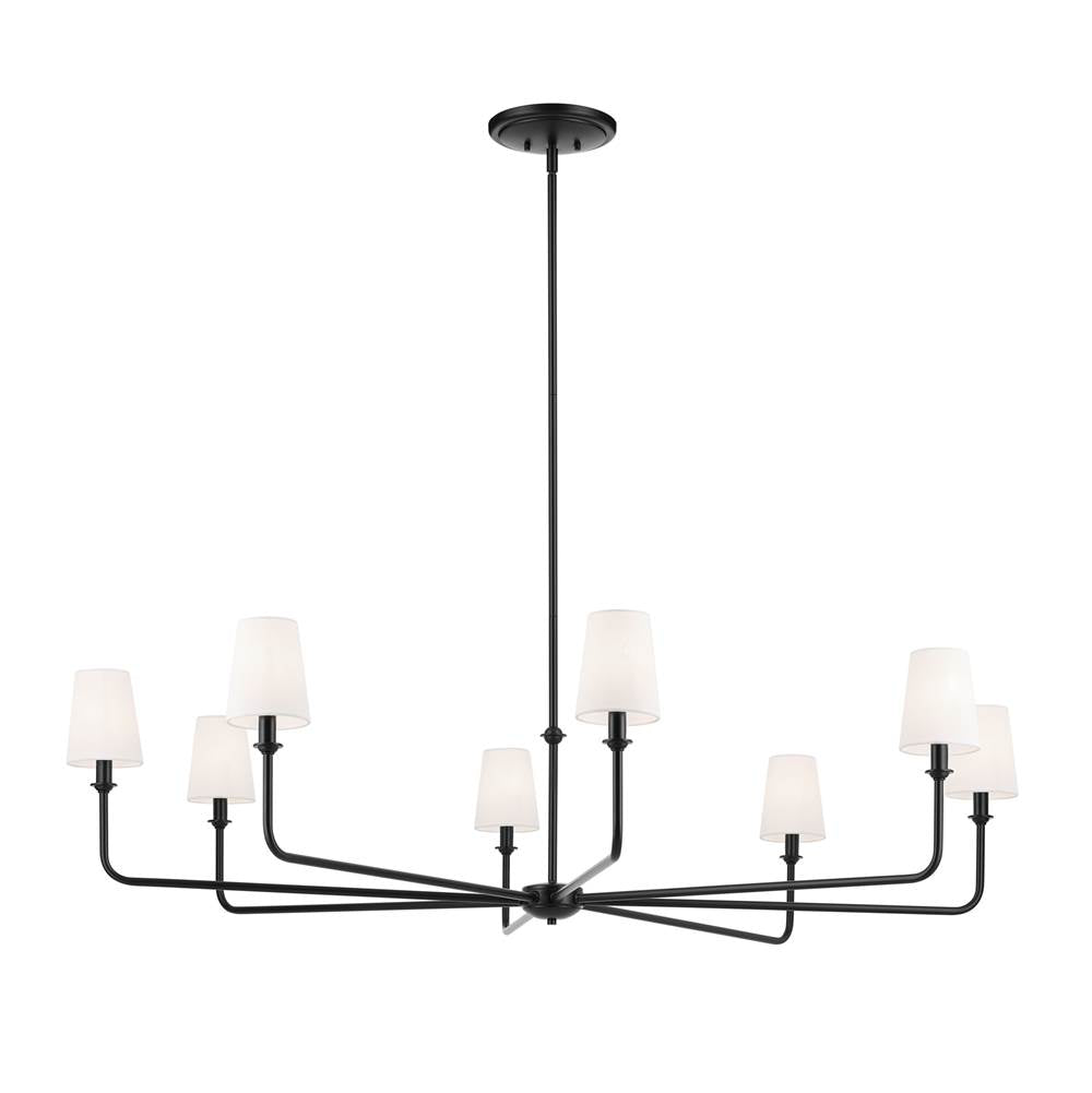 Kichler Lighting 52521BK Black Pallas 52'' Xl 8-light Round Chandelier With White Linen Shade In Black Image 1