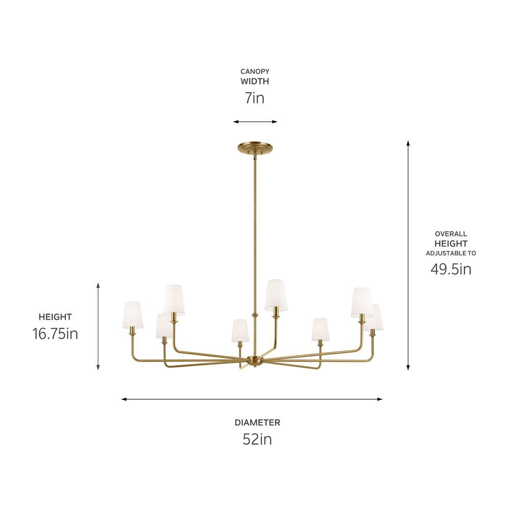 Kichler Lighting 52521BNB Brushed Natural Brass Pallas 52'' Xl 8-light Round Chandelier With White Linen Shade In Brushed Natural Brass Image 2
