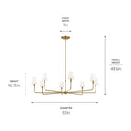 Kichler Lighting 52521BNB Brushed Natural Brass Pallas 52'' Xl 8-light Round Chandelier With White Linen Shade In Brushed Natural Brass Image 2