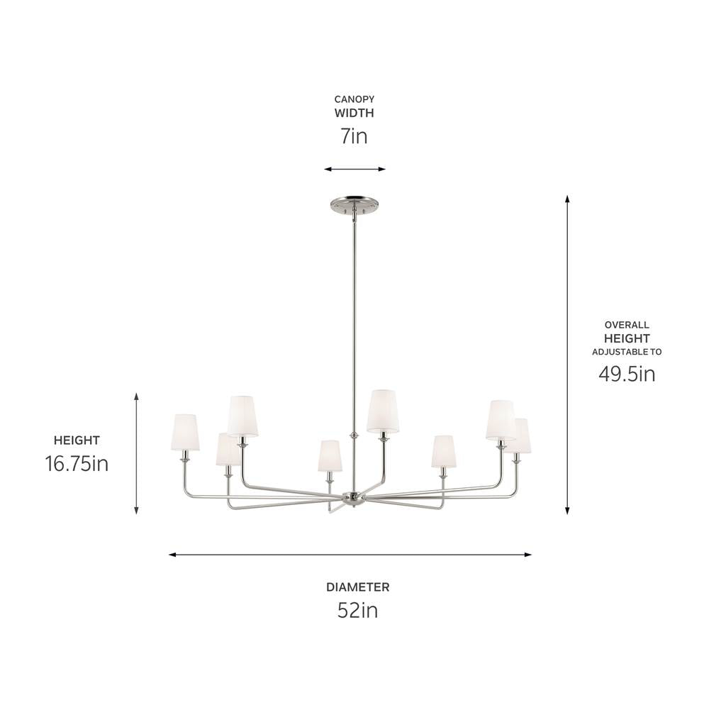 Kichler Lighting 52521PN Polished Nickel Pallas 52'' Xl 8-light Round Chandelier With White Linen Shade In Polished Nickel Image 2