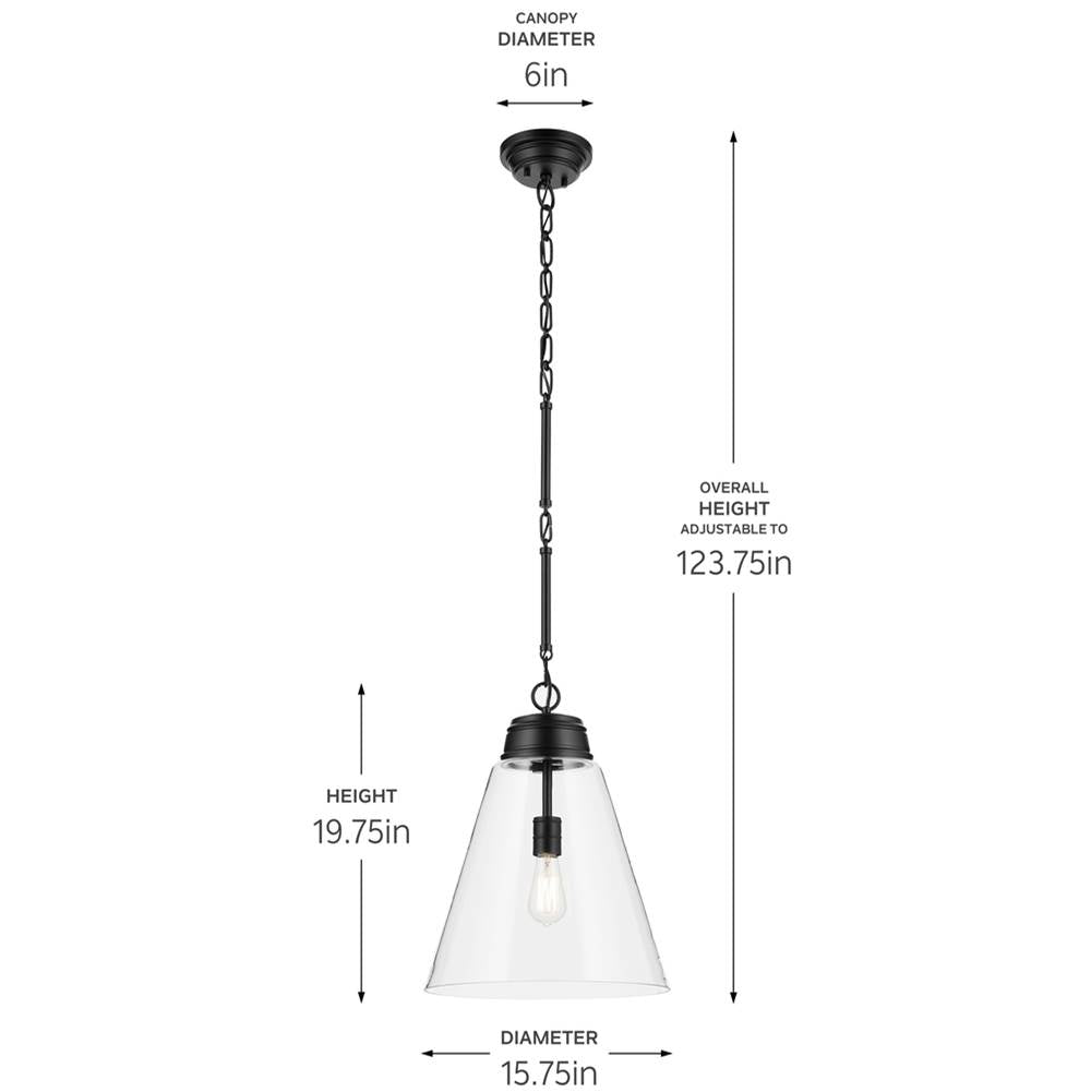 Kichler Lighting 52662BKCLR Black Pendant Large 1lt Image 2