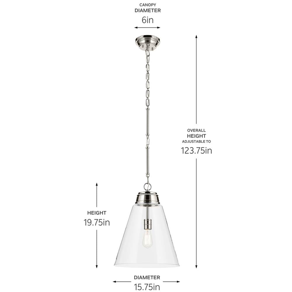 Kichler Lighting 52662PNCLR Polished Nickel Pendant Large 1lt Image 2