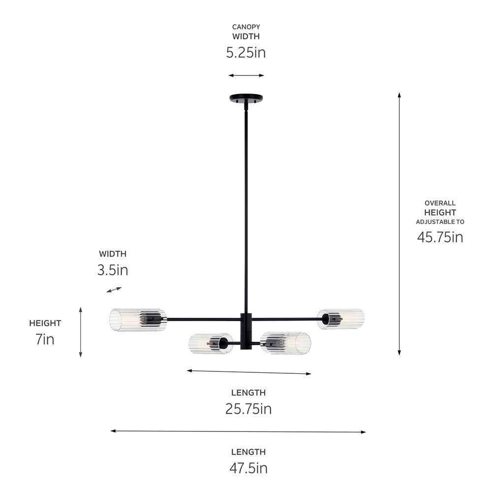 Kichler Lighting 52681BK Black Velestino 47.50'' 4-light Linear Chandelier In Black Image 2