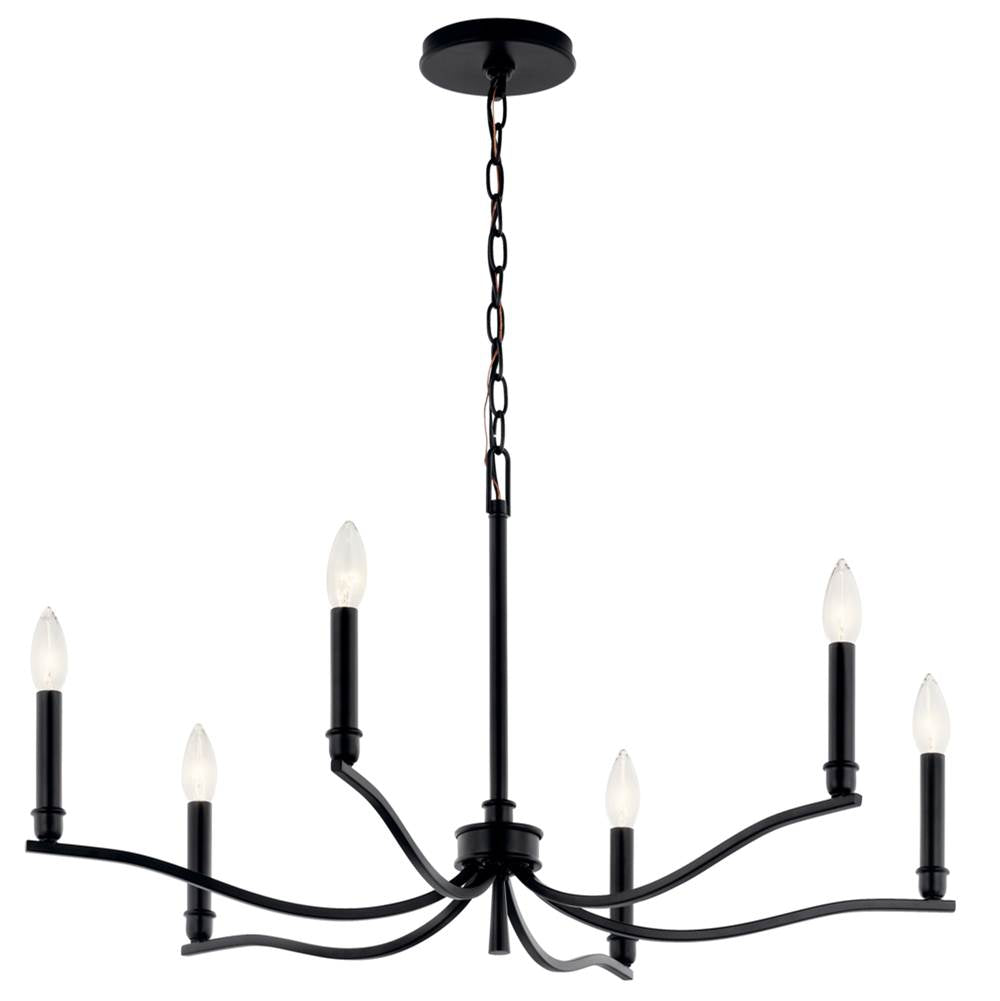 Kichler Lighting 52695BK Black Malene 32 Inch 6 Light Chandelier In Black Image 1