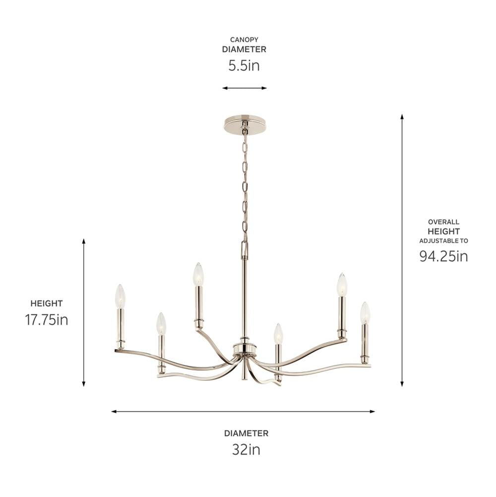 Kichler Lighting 52695PN Polished Nickel Malene 32 Inch 6 Light Chandelier In Polished Nickel Image 2