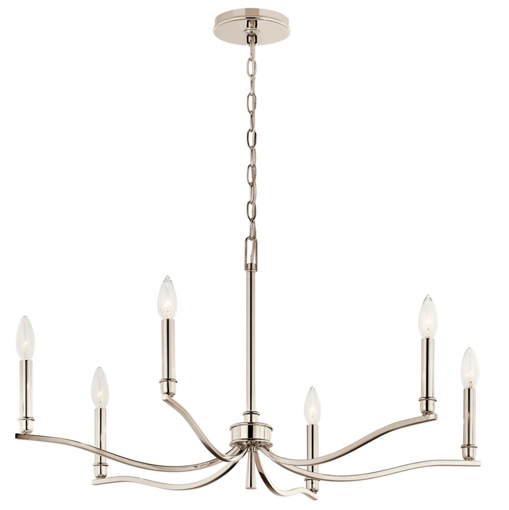 Kichler Lighting 52695PN Polished Nickel Malene 32 Inch 6 Light Chandelier In Polished Nickel Image 1