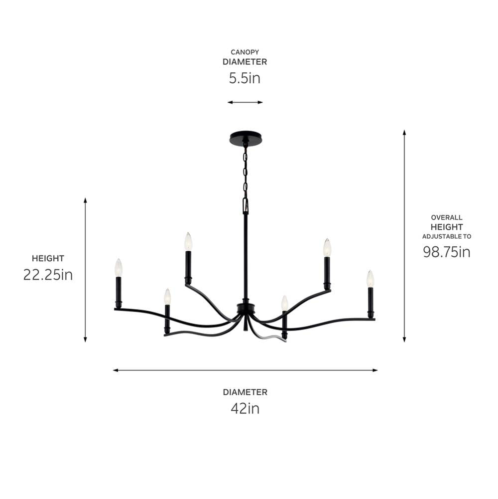 Kichler Lighting 52696BK Black Malene 42 Inch 6 Light Chandelier In Black Image 2