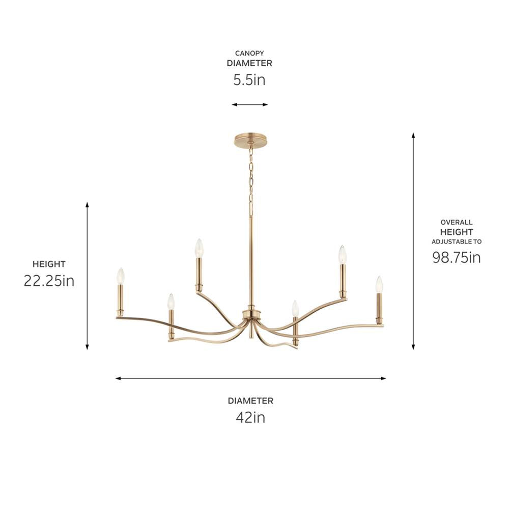 Kichler Lighting 52696CPZ Champagne Bronze Malene 42 Inch 6 Light Chandelier In Champagne Bronze Image 2