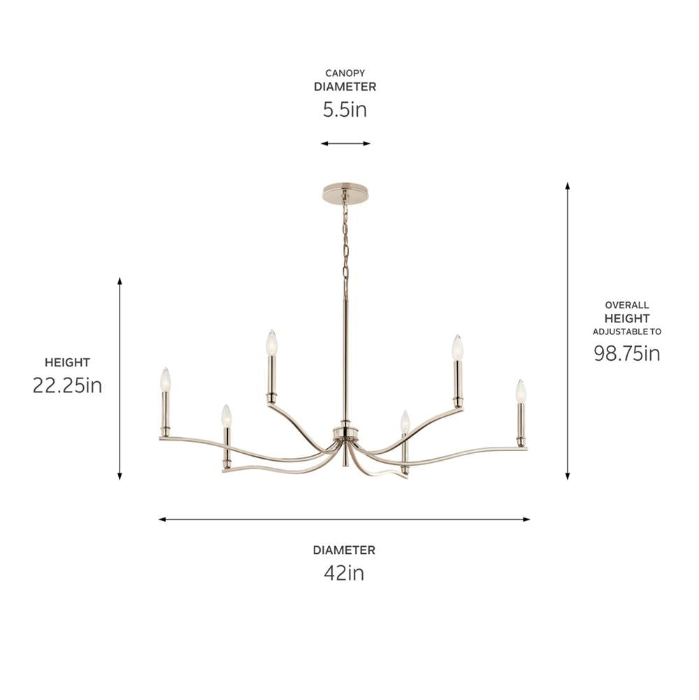 Kichler Lighting 52696PN Polished Nickel Malene 42 Inch 6 Light Chandelier In Polished Nickel Image 2