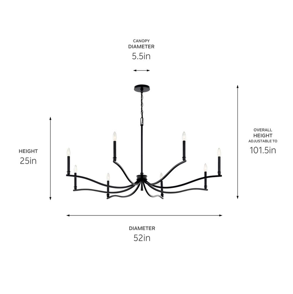 Kichler Lighting 52697BK Black Malene 52 Inch 8 Light Chandelier In Black Image 2