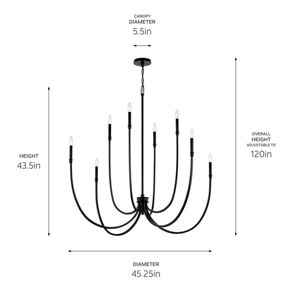 Kichler Lighting 52699BK Black Malene 45.25 Inch 8 Light Foyer Chandelier In Black Image 2