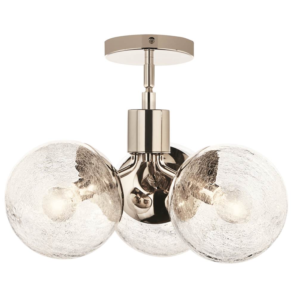 Kichler Lighting 52700PN Polished Nickel Silvarious 16.5 Inch 3 Light Convertible Pendant With Clear Crackled Glass In Polished Nickel Image 1