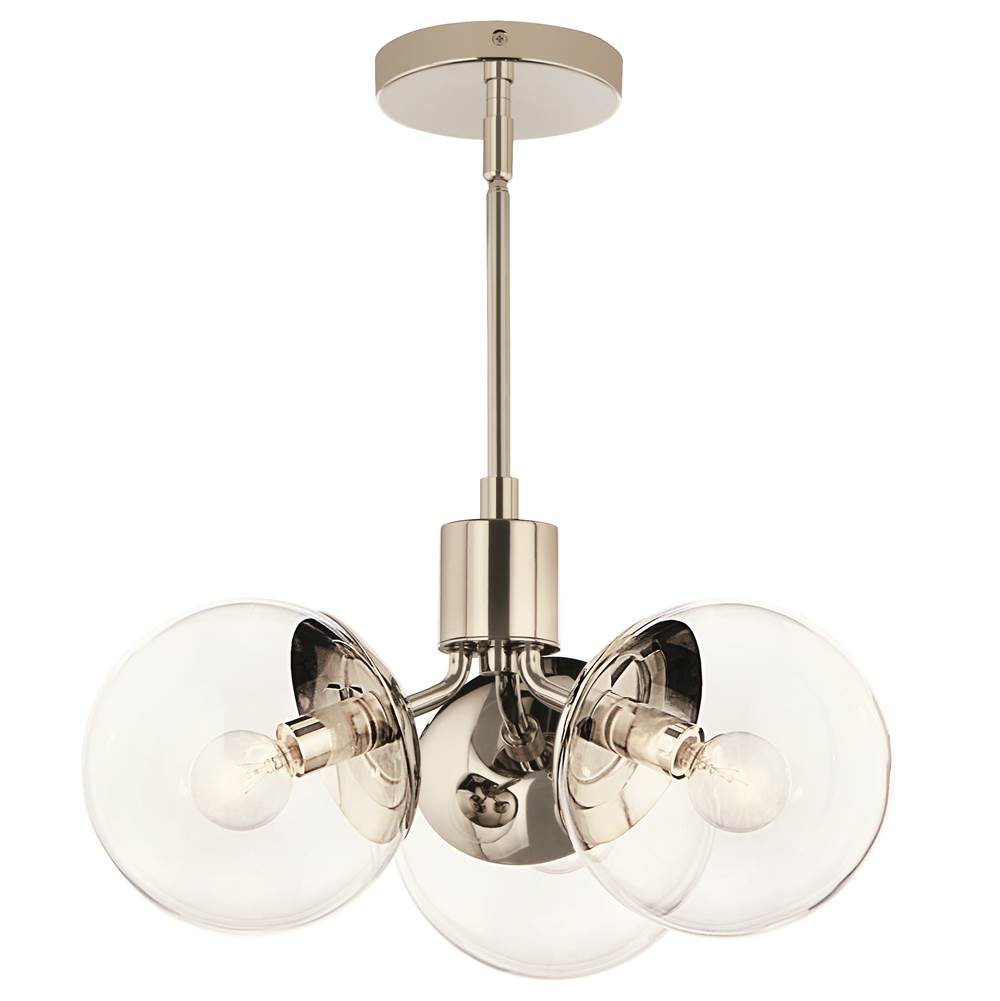 Kichler Lighting 52700PNCLR Polished Nickel Silvarious 16.5 Inch 3 Light Convertible Pendant With Clear Glass In Polished Nickel Image 3