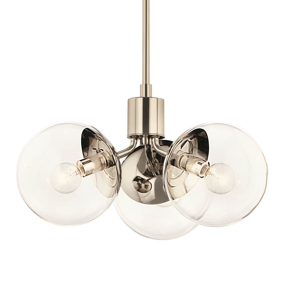 Kichler Lighting 52700PNCLR Polished Nickel Silvarious 16.5 Inch 3 Light Convertible Pendant With Clear Glass In Polished Nickel Image 1
