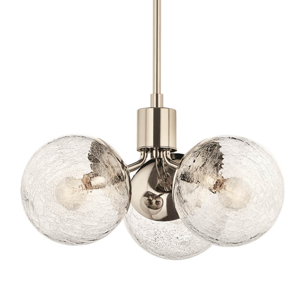 Kichler Lighting Silvarious 16.5 Inch 3 Light Convertible Pendant With Clear Crackled Glass In Polished Nickel