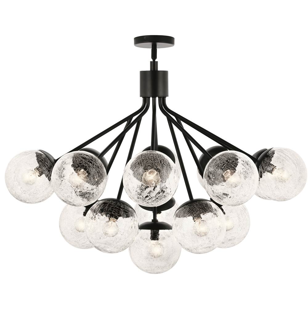 Kichler Lighting 52702BK Black Silvarious 38 Inch 16 Light Convertible Chandelier With Clear Crackled Glass In Black Image 1