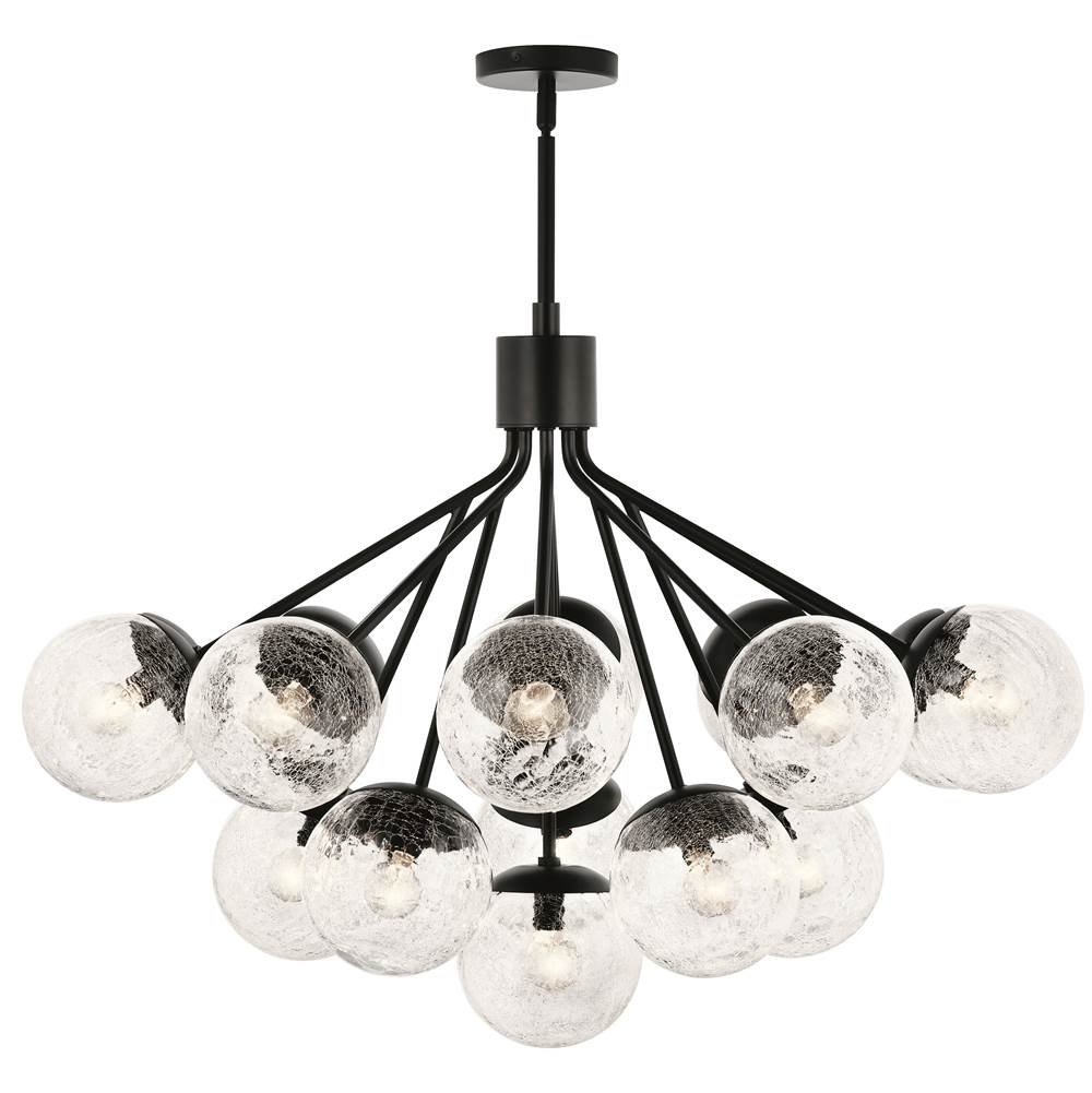 Kichler Lighting Silvarious 38 Inch 16 Light Convertible Chandelier With Clear Crackled Glass In Black