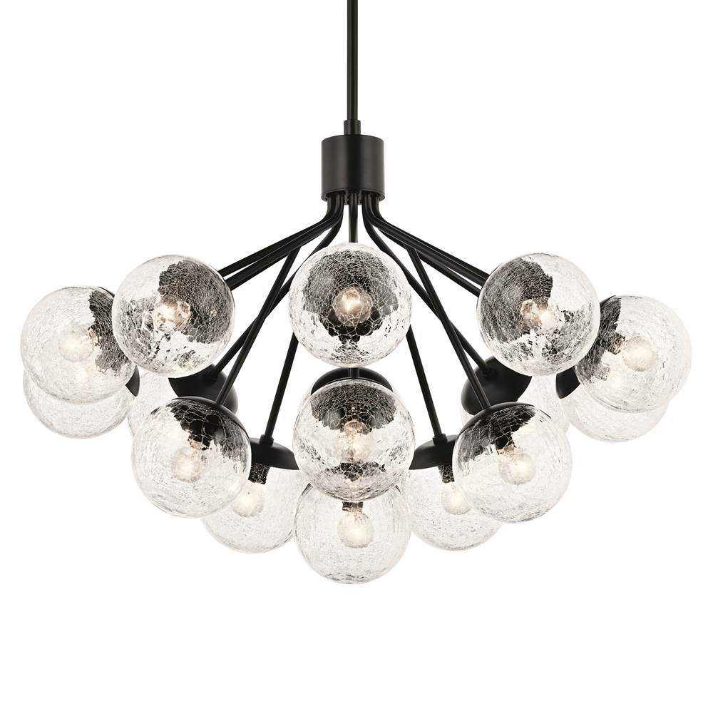 Kichler Lighting 52702BK Black Silvarious 38 Inch 16 Light Convertible Chandelier With Clear Crackled Glass In Black Image 3