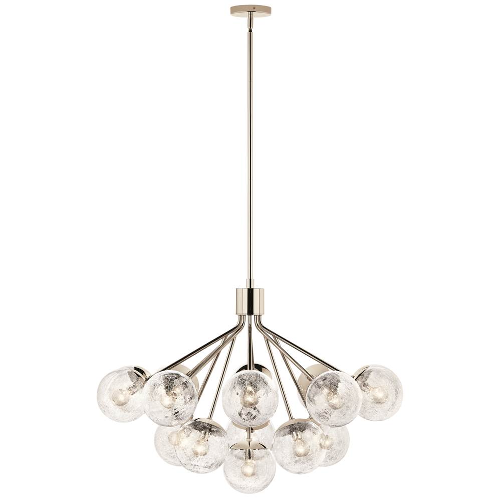 Kichler Lighting 52702PN Polished Nickel Silvarious 38 Inch 16 Light Convertible Chandelier With Clear Crackled Glass In Polished Nickel Image 1
