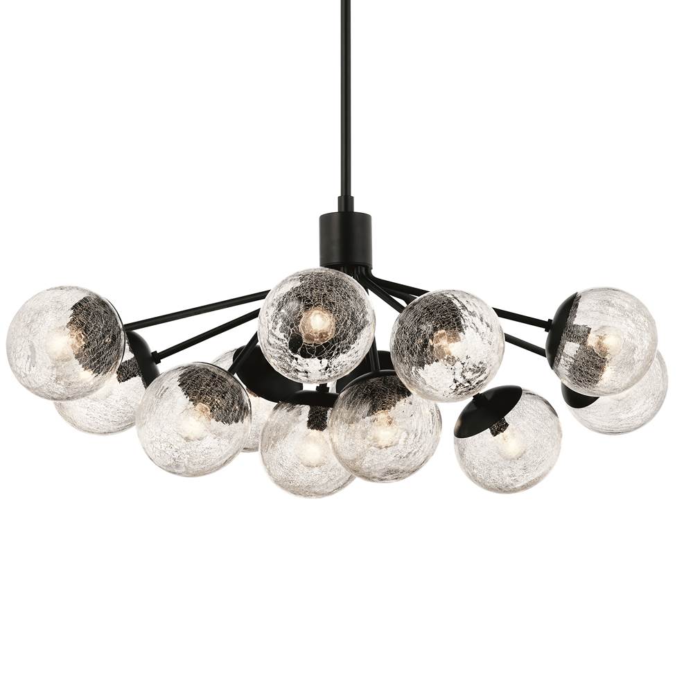 Kichler Lighting 52703BK Black Silvarious 48 Inch 12 Light Linear Convertible Chandelier With Clear Crackled Glass In Black Image 6