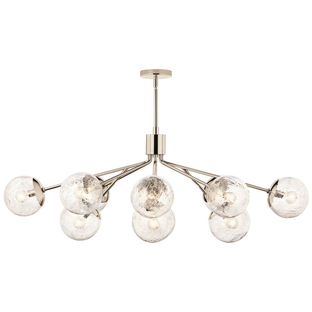 Kichler Lighting 52703PN Polished Nickel Silvarious 48 Inch 12 Light Linear Convertible Chandelier With Clear Crackled Glass In Polished Nickel Image 5
