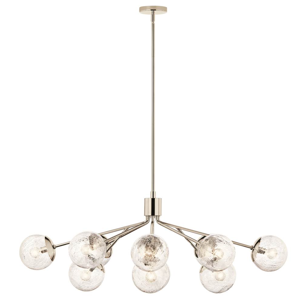 Kichler Lighting 52703PN Polished Nickel Silvarious 48 Inch 12 Light Linear Convertible Chandelier With Clear Crackled Glass In Polished Nickel Image 1