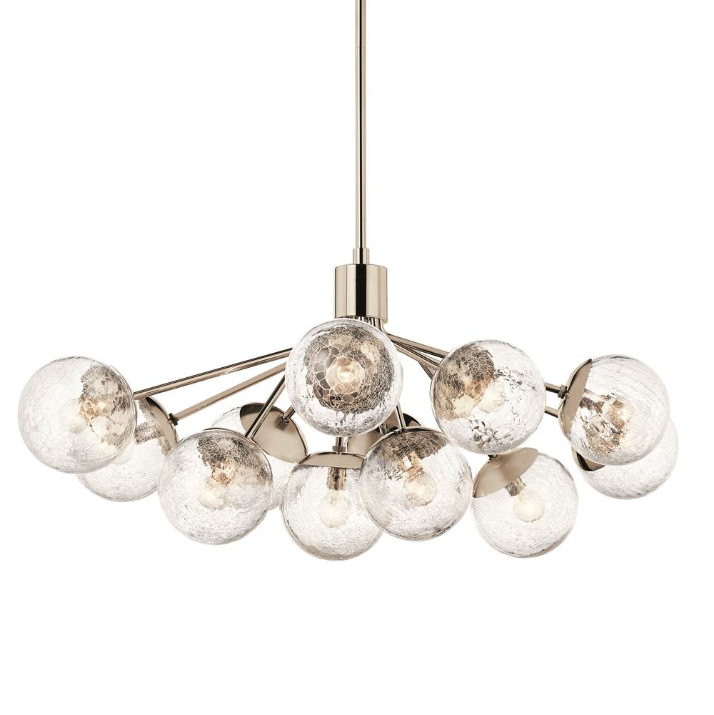 Kichler Lighting 52703PN Polished Nickel Silvarious 48 Inch 12 Light Linear Convertible Chandelier With Clear Crackled Glass In Polished Nickel Image 4