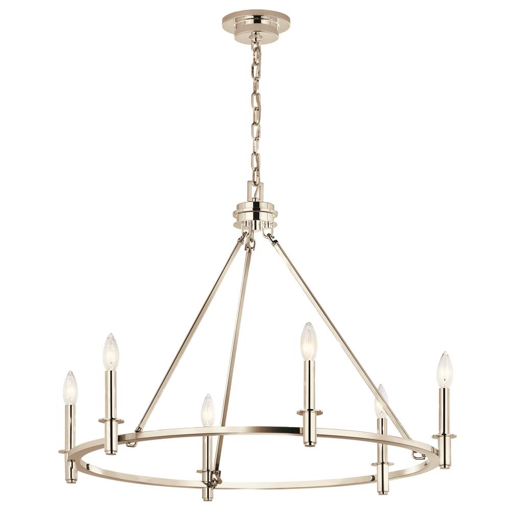 Kichler Lighting 52705PN Polished Nickel Carrick 32.25 Inch 6 Light Chandelier In Polished Nickel Image 1