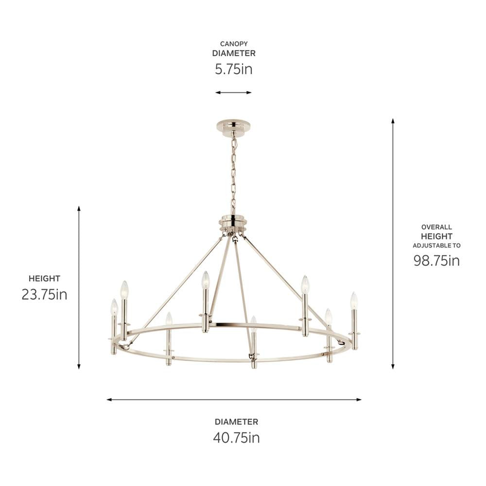 Kichler Lighting 52706PN Polished Nickel Carrick 40.75 Inch 8 Light Chandelier In Polished Nickel Image 2