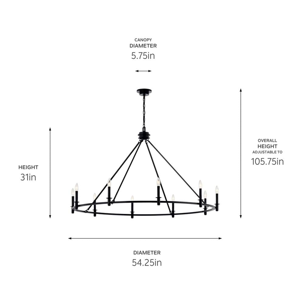 Kichler Lighting 52707BK Black Carrick 54.25 Inch 10 Light Chandelier In Black Image 2
