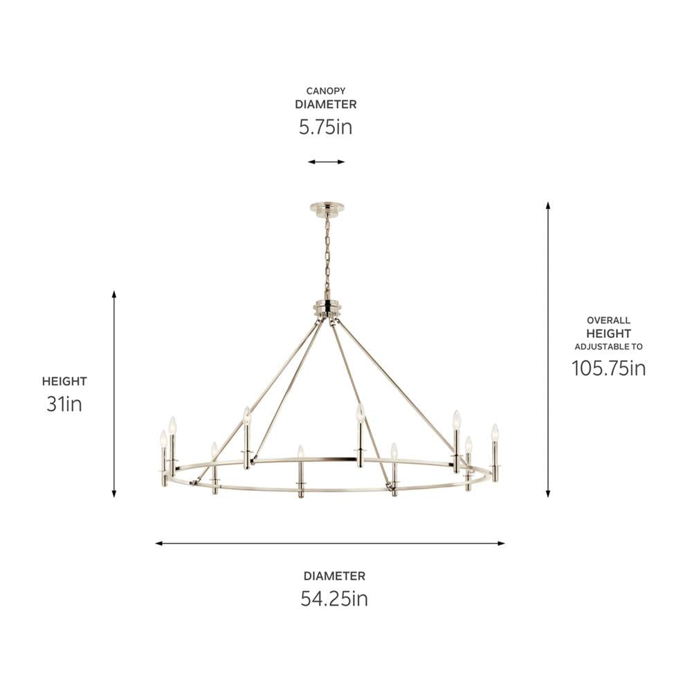 Kichler Lighting 52707PN Polished Nickel Carrick 54.25 Inch 10 Light Chandelier In Polished Nickel Image 2