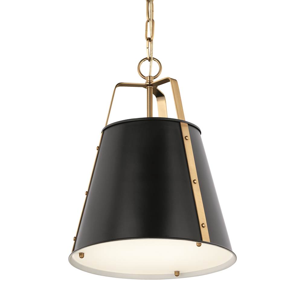 Kichler Lighting 52710BK Black Etcher 13 Inch 1 Light Pendant With Etched Painted White Glass Diffuser In Black And Champagne Bronze Image 1