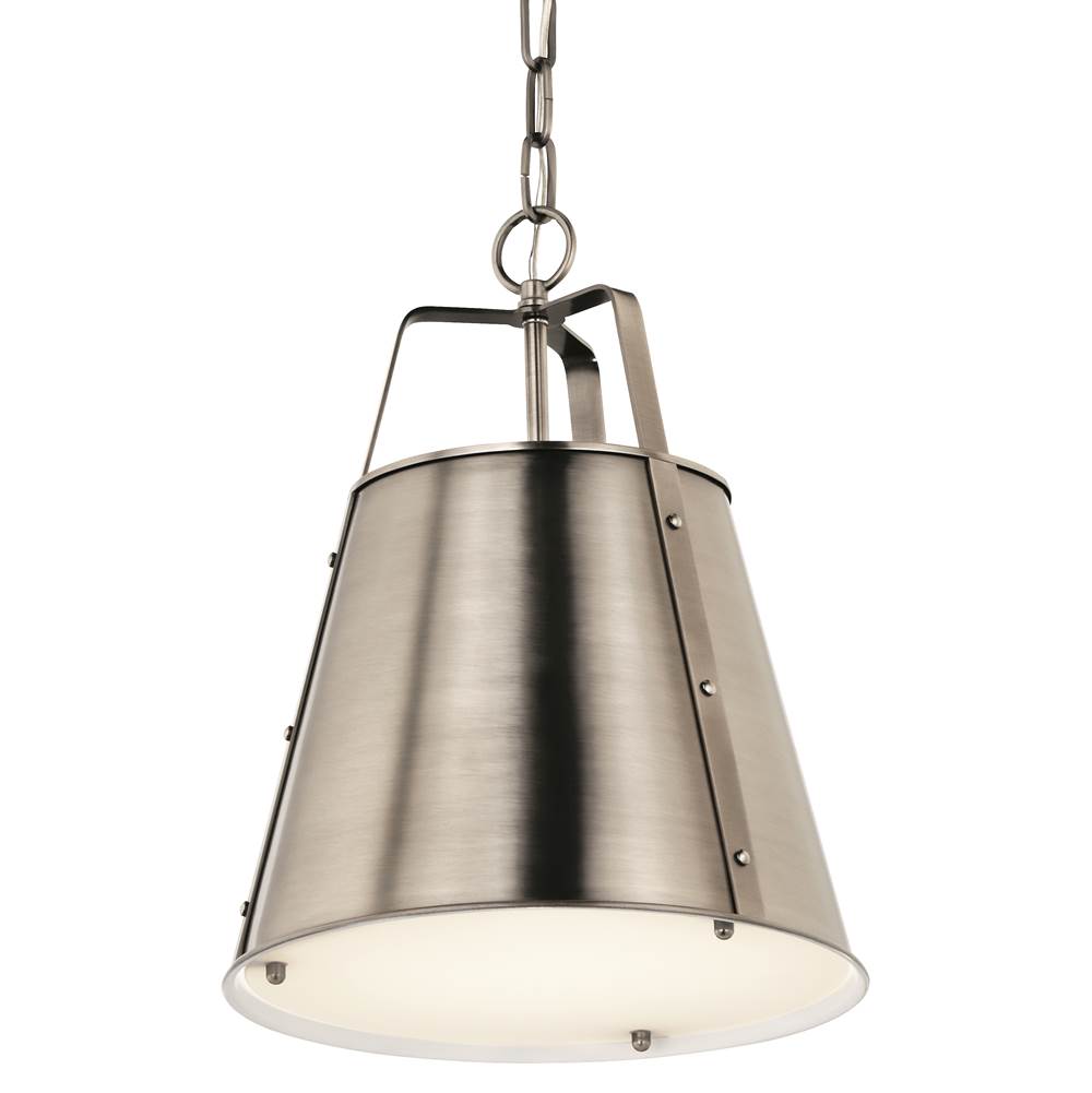 Kichler Lighting 52710CLP Classic Pewter Etcher 13 Inch 1 Light Pendant With Etched Painted White Glass Diffuser In Classic Pewter Image 1