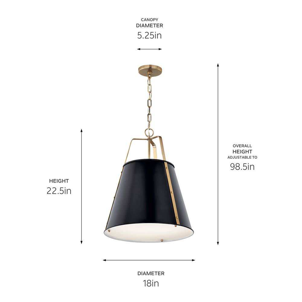 Kichler Lighting 52711BK Black Etcher 18 Inch 2 Light Pendant With Etched Painted White Glass Diffuser In Black And Champagne Bronze Image 4
