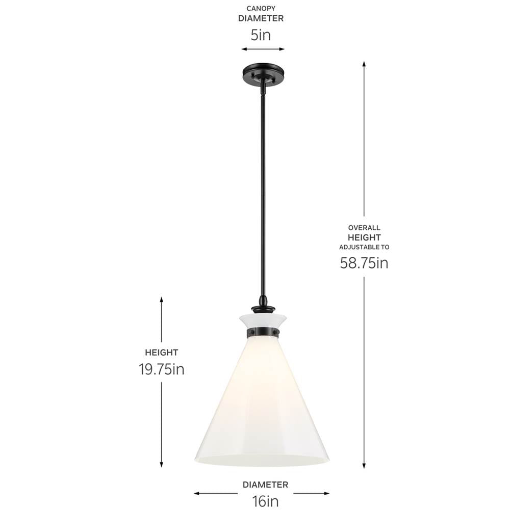 Kichler Lighting 52775BK Black Pendant Medium 1lt Image 2