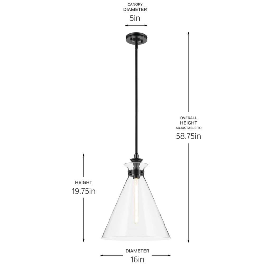 Kichler Lighting 52775BKCLR Black Pendant Medium 1lt Image 2