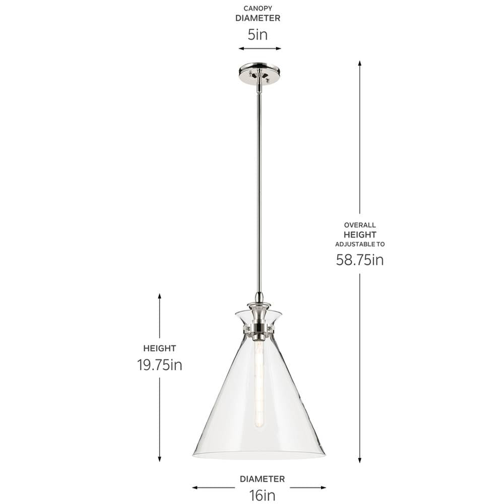 Kichler Lighting 52775PNCLR Polished Nickel Pendant Medium 1lt Image 2